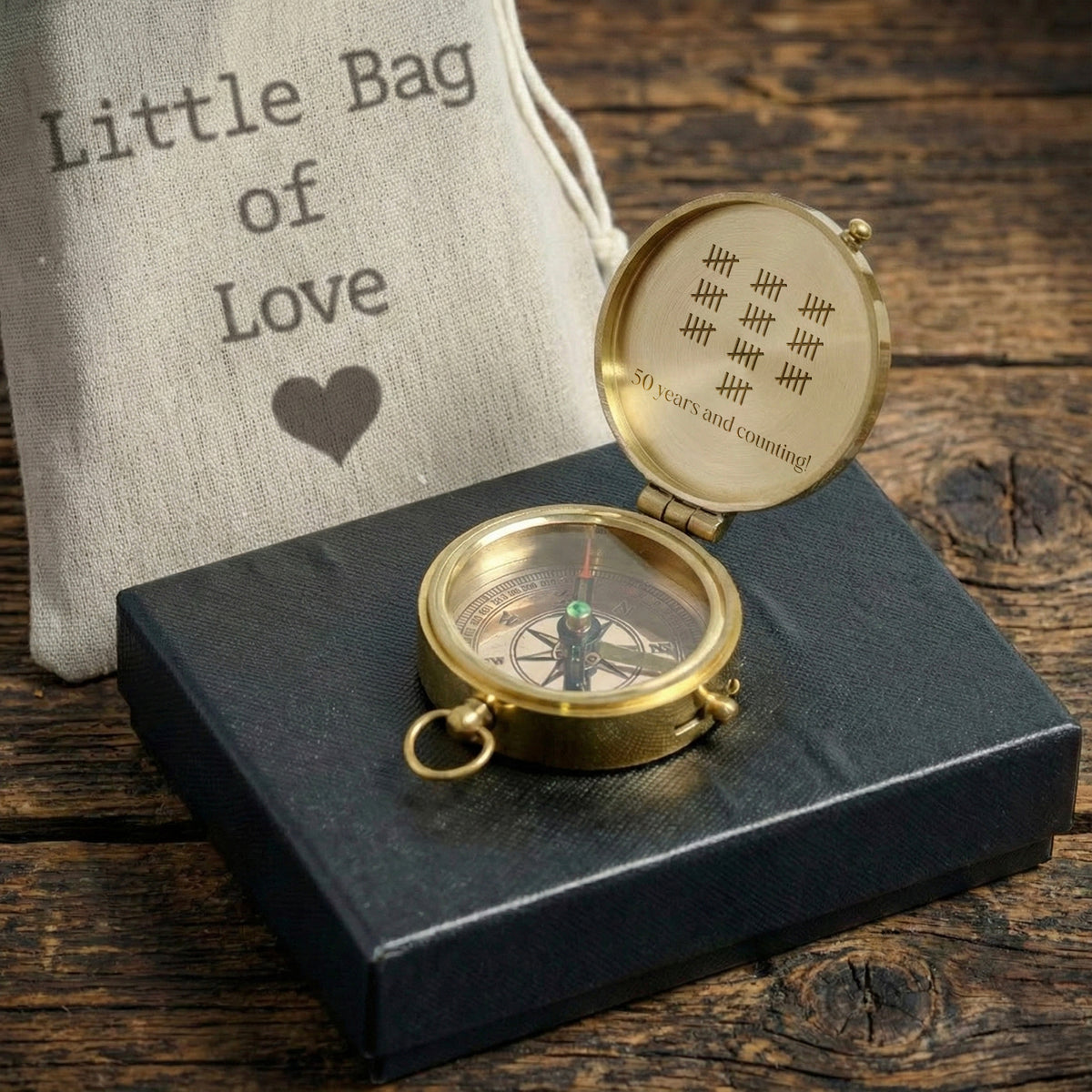 Personalized Engraved Bronze Compass - Handmade 50 years Anniversary Gift for Grandpa & Grandma | Custom Name, Date - Gpb20011