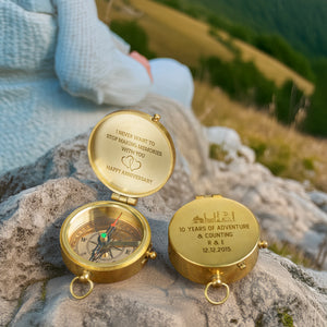 Personalized Engraved Bronze Compass - Handmade 10 years Anniversary Gift for Couples | Custom Name, Date - Gpb26259