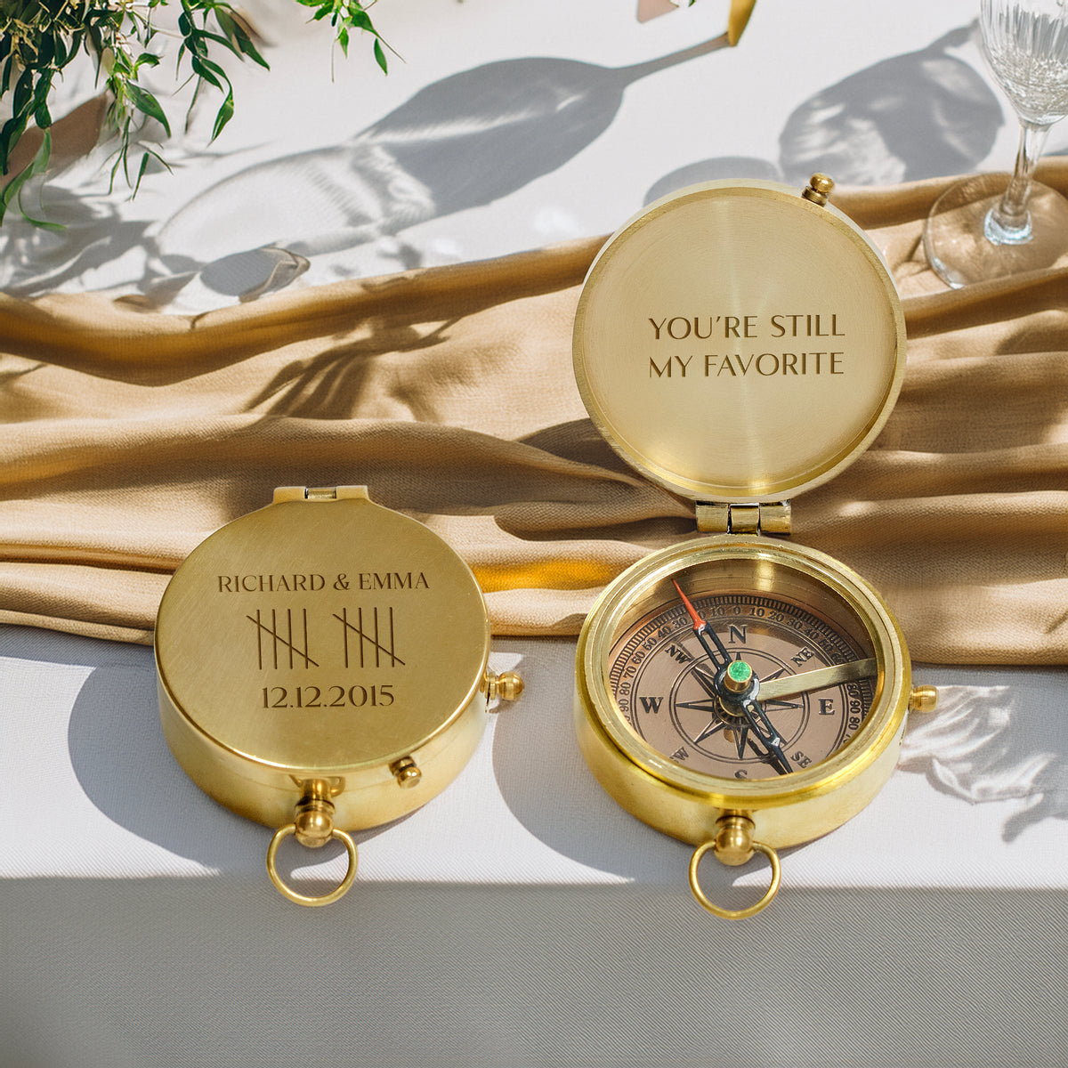 Personalized Engraved Bronze Compass - Handmade 10 years Anniversary Gift for Couples | Custom Name, Date - Gpb26251