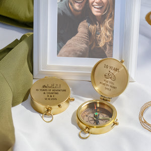Personalized Engraved Bronze Compass - Handmade 10 years Anniversary Gift for Couples | Custom Name, Date - Gpb26258