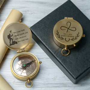 One Step with Faith, Forever Guided - May Your Faith Always Guide You - Baptism & Communion Compass + Free Personalized Communion Bag - Gpb16084
