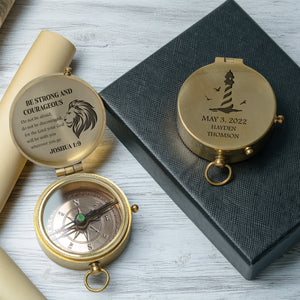 One Step with Faith, Forever Guided - Be Strong And Courageous - Baptism & Communion Compass + Free Personalized Communion Bag - Gpb16080