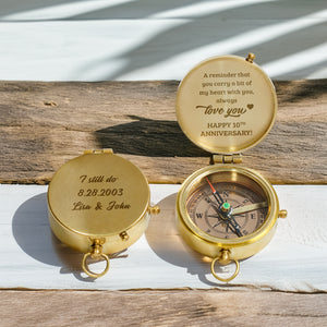 Personalized Engraved Bronze Compass - Handmade 10 years Anniversary Gift for Couples | Custom Name, Date - Gpb26249