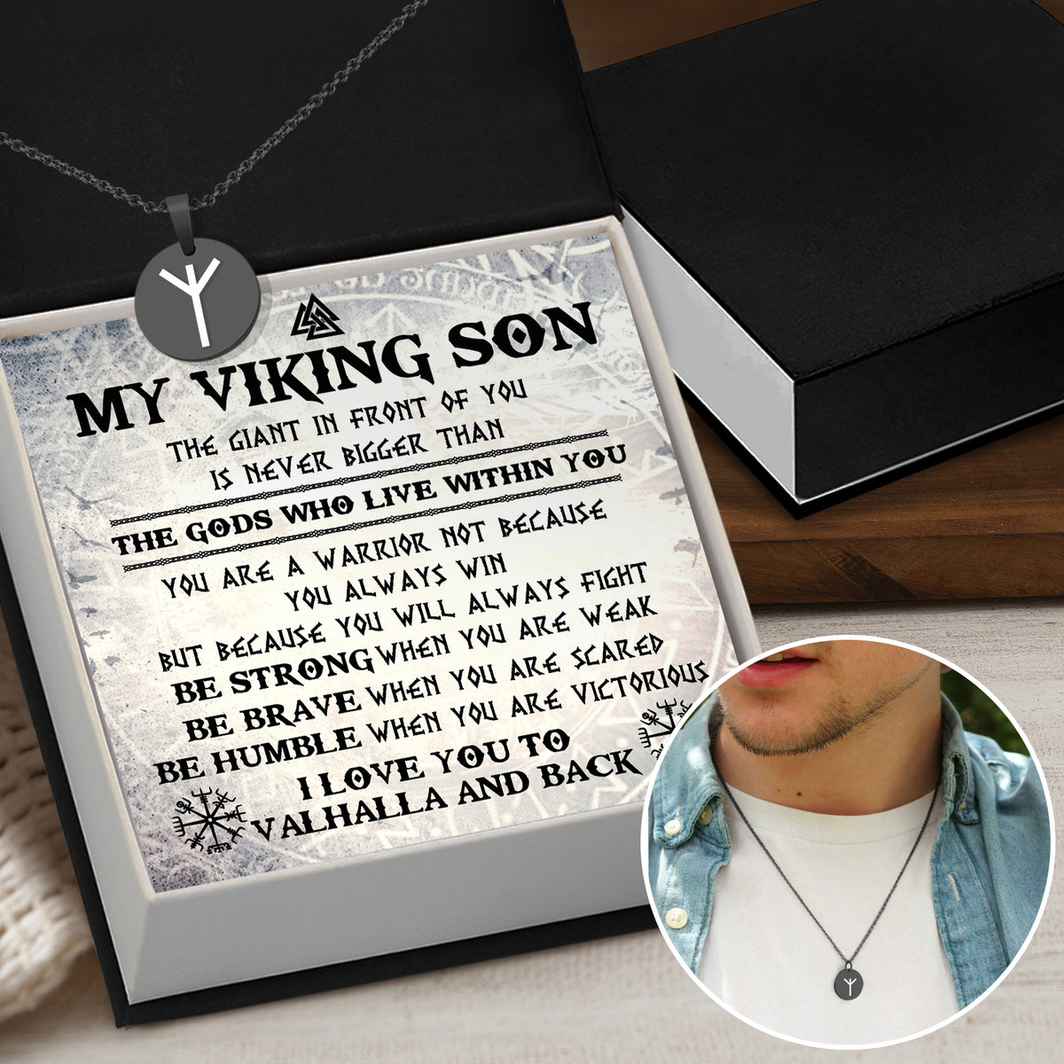 Strength & Protection Rune Necklace - Viking - To My Son - I Love You To Valhalla And Back - Gawi16001