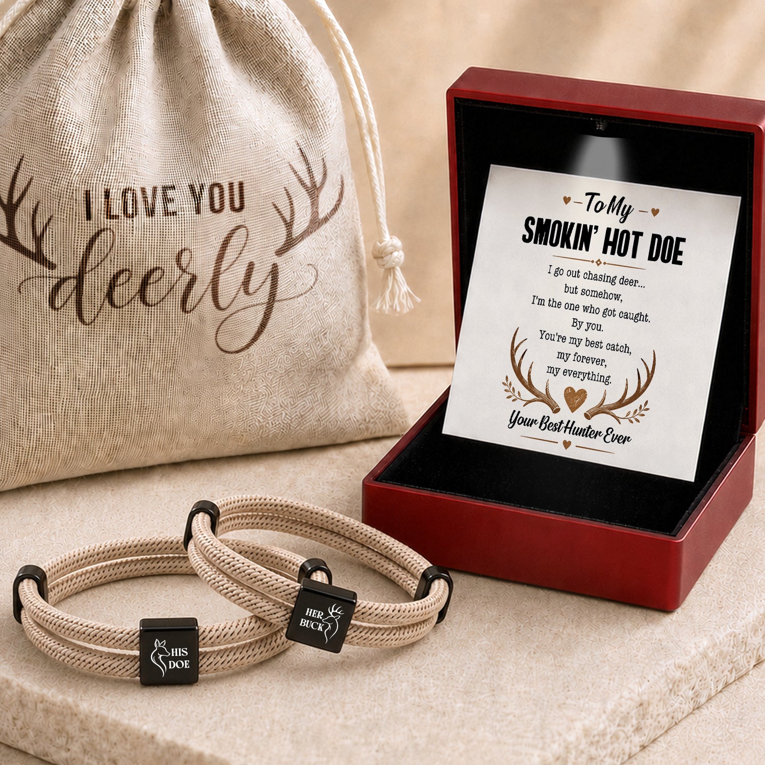 Personalized Buck & Doe Hunting Couple Bracelets - To Smokin’ Hot Doe - Gbzx15008