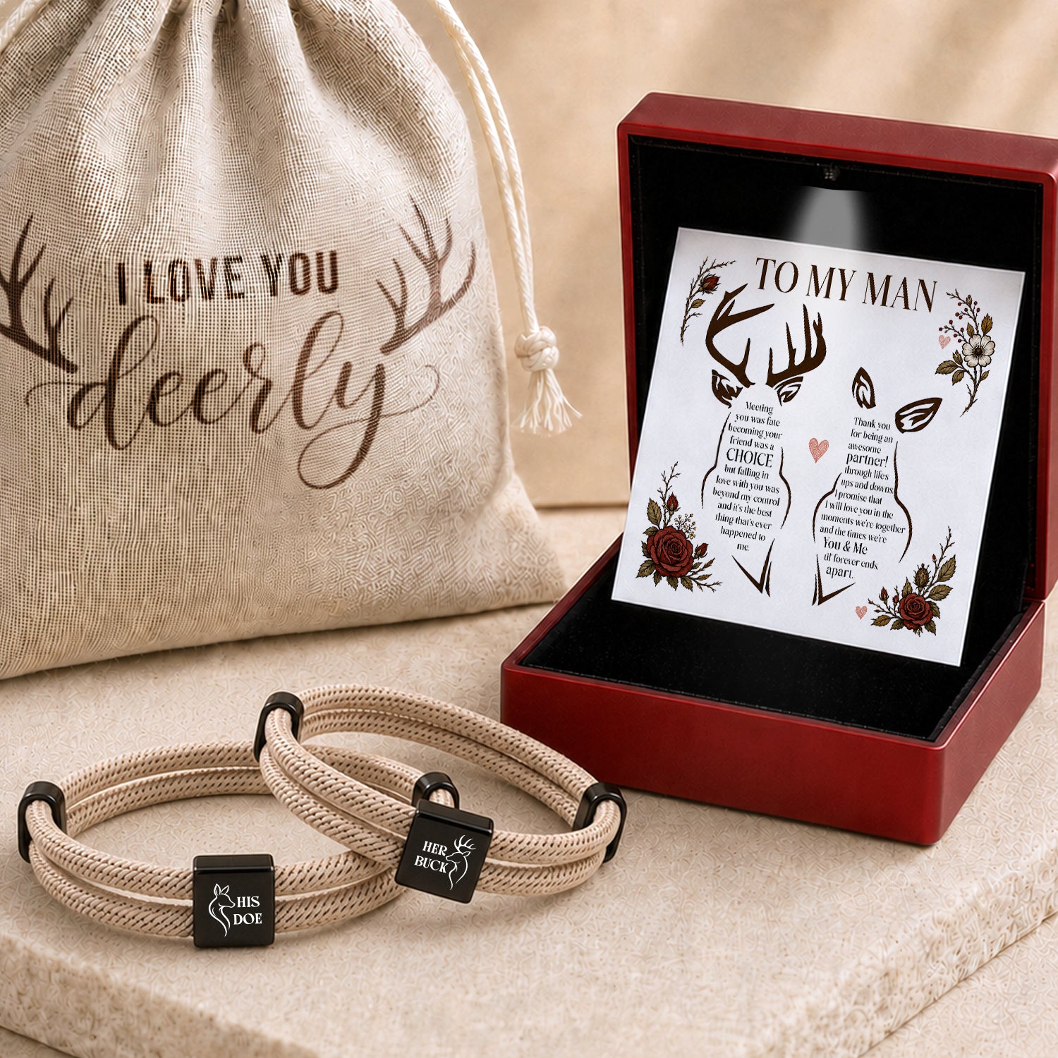 Personalized Buck & Doe Hunting Couple Bracelets - To Man - Gbzx26003