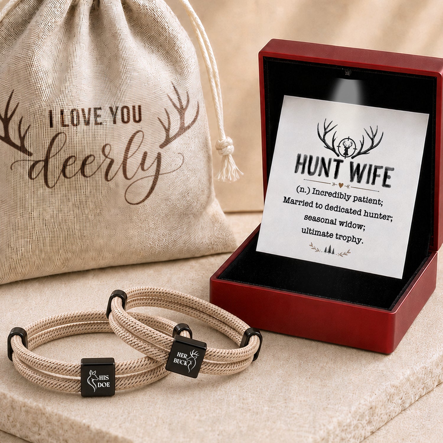 Personalized Buck & Doe Hunting Couple Bracelets - To Wife - Gbzx15006