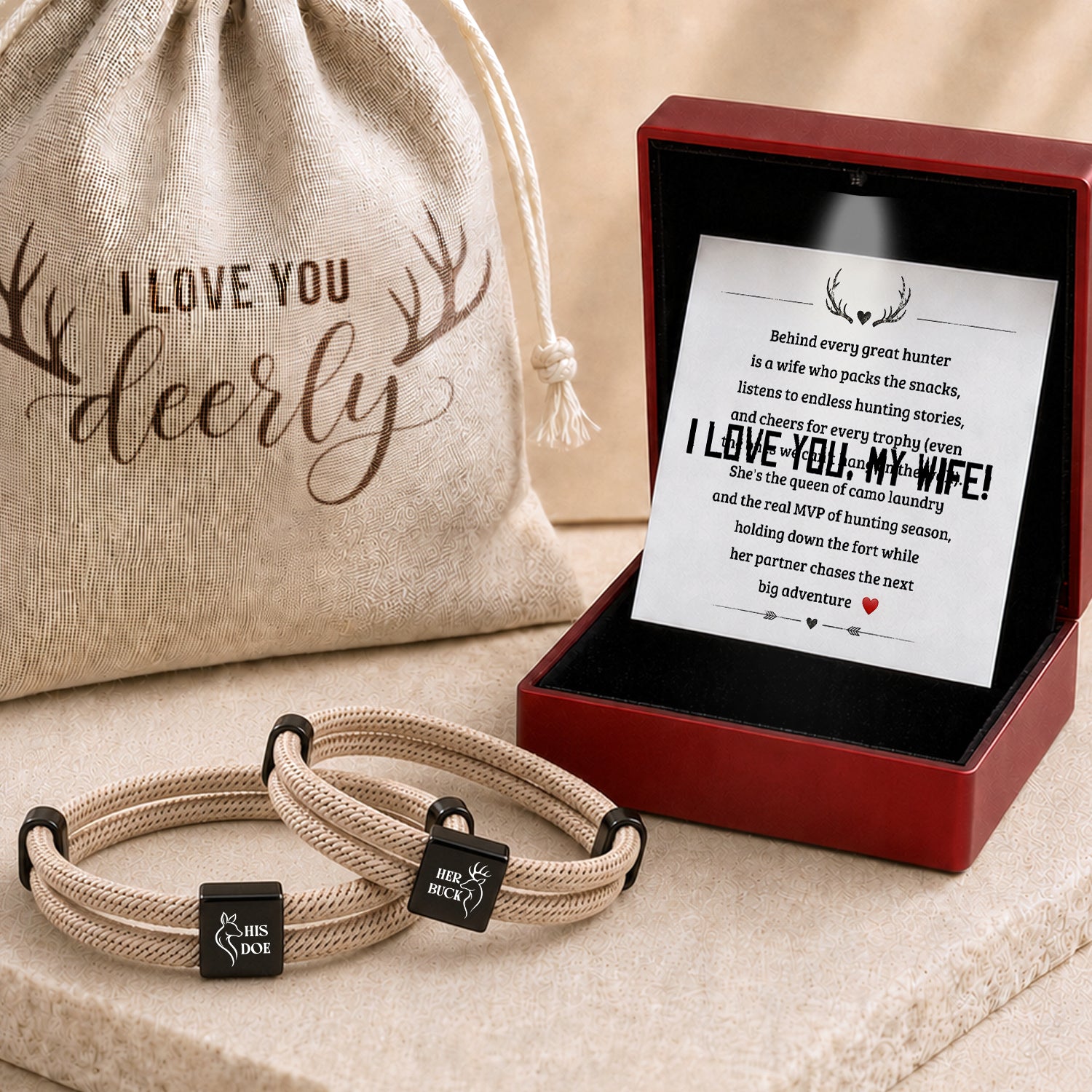 Personalized Buck & Doe Hunting Couple Bracelets - To Wife - Gbzx15007