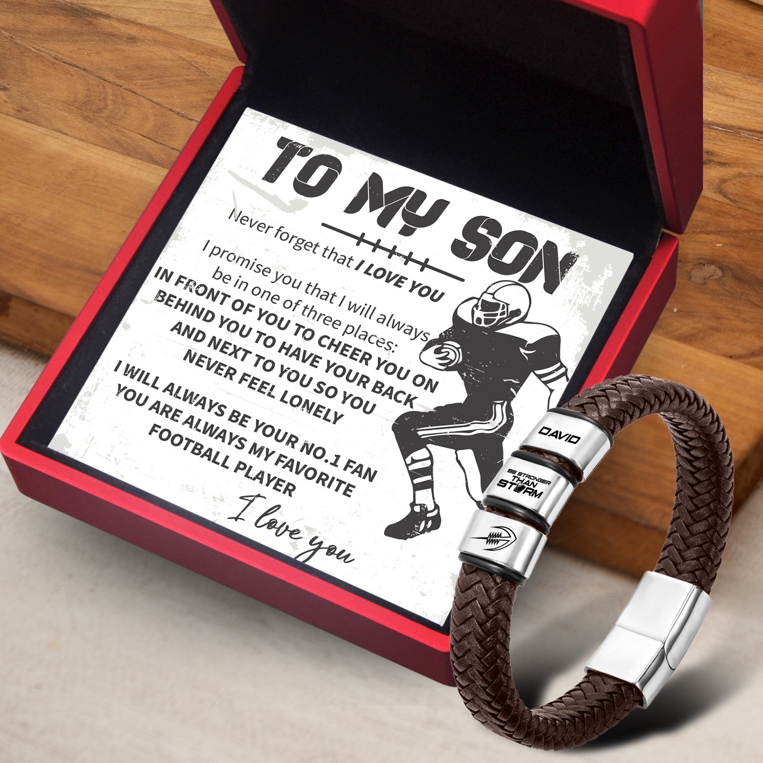 Personalized Leather Bracelet - American Football - For Son