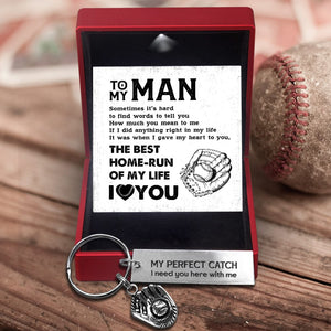 Baseball Glove Keychain - Baseball - To My Man - Sometimes It's Hard To Find Words- Gkax26031