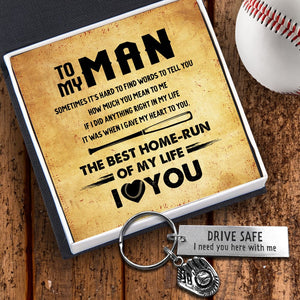 Baseball Glove Keychain - Baseball - To My Man - Sometimes It's Hard To Find Words- Gkax26032