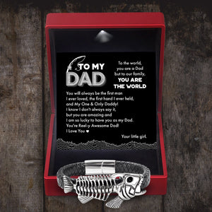 Black Leather Bracelet Fish Bone - Fishing - To My Dad - My One & Only Daddy - Gbzr18004