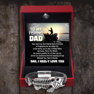 Black Leather Bracelet Fish Bone - Fishing - To My Dad - Without You, There Is No Me - Gbzr18003