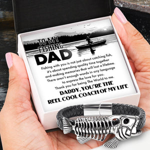 Black Leather Bracelet Fish Bone - Fishing - To My Dad - You’re The Reel Cool Coach Of My Life - Gbzr18002