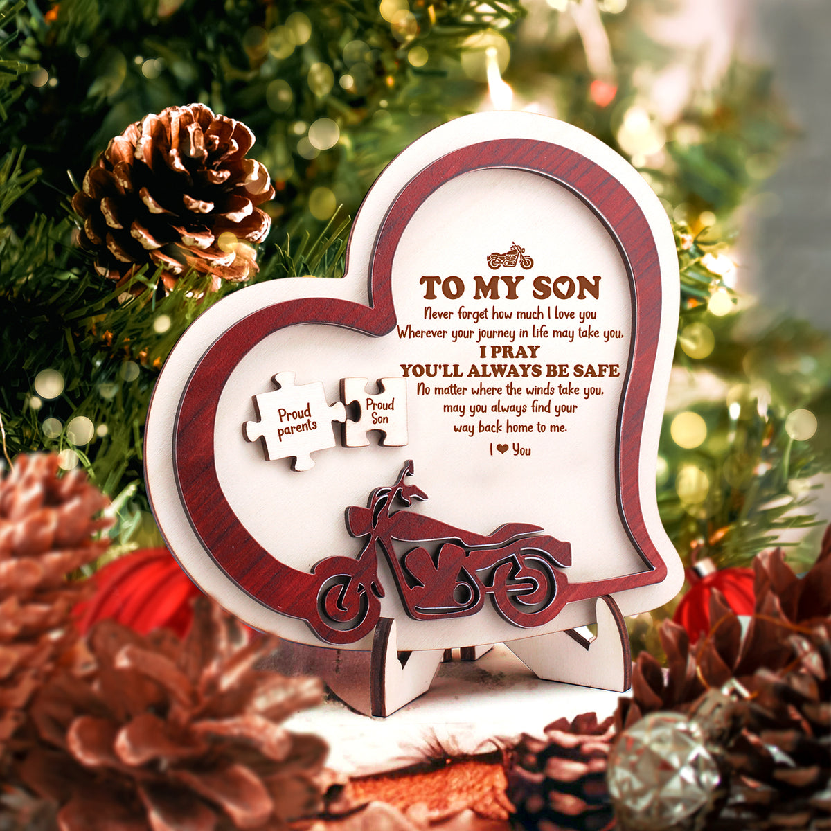 Wooden Motorcycle Heart Sign - Biker - To My Son - Never Forget How Much I Love You - Gan16004