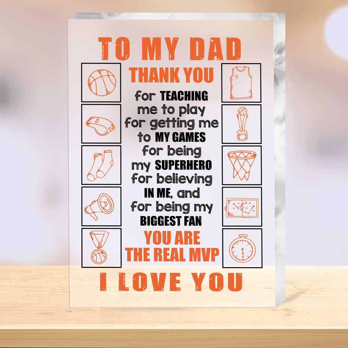 Crystal Plaque - Basketball - To My Dad - I Love You - Gznf18002