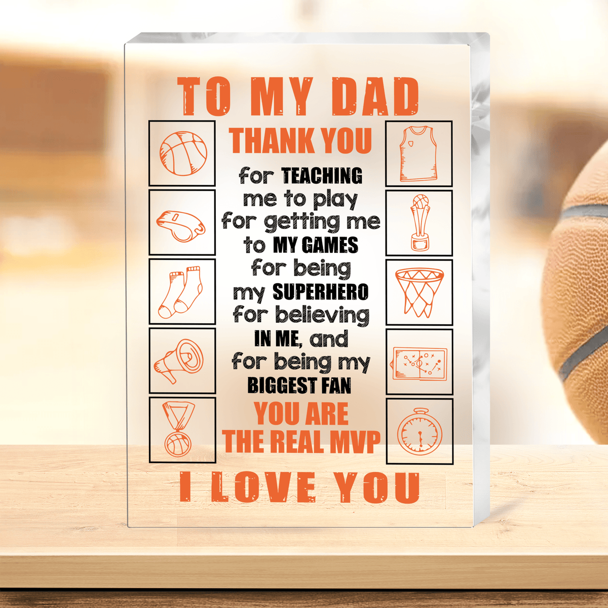 Crystal Plaque - Basketball - To My Dad - I Love You - Gznf18002