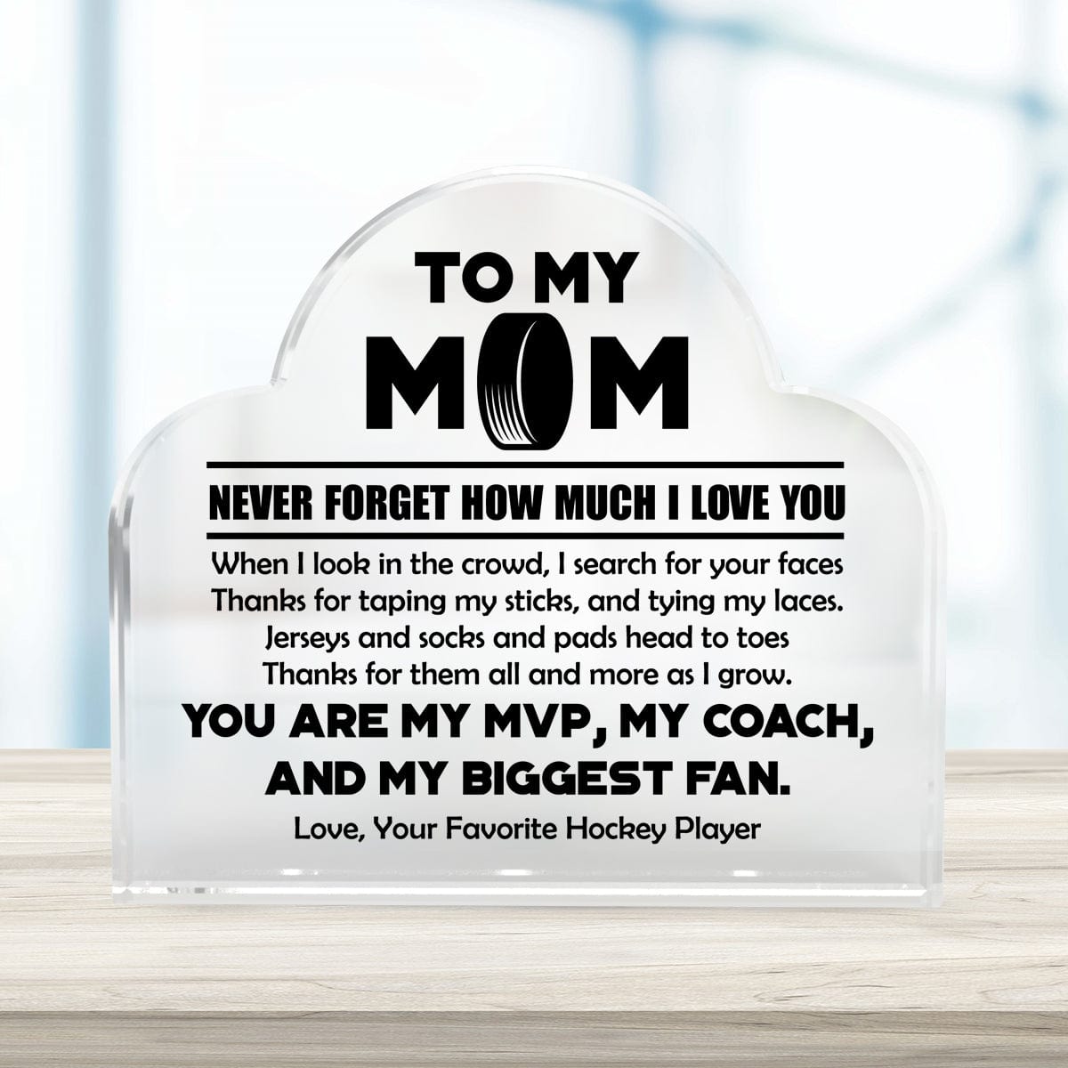 Crystal Plaque - Hockey - To My Mom - Thanks For Them All And More As I Grow - Gznf19050
