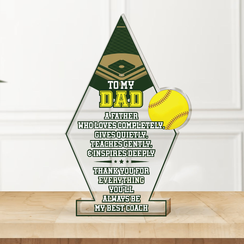 Crystal Plaque - Softball - To My Dad - You'll Always Be My Best Coach - Gznf18041