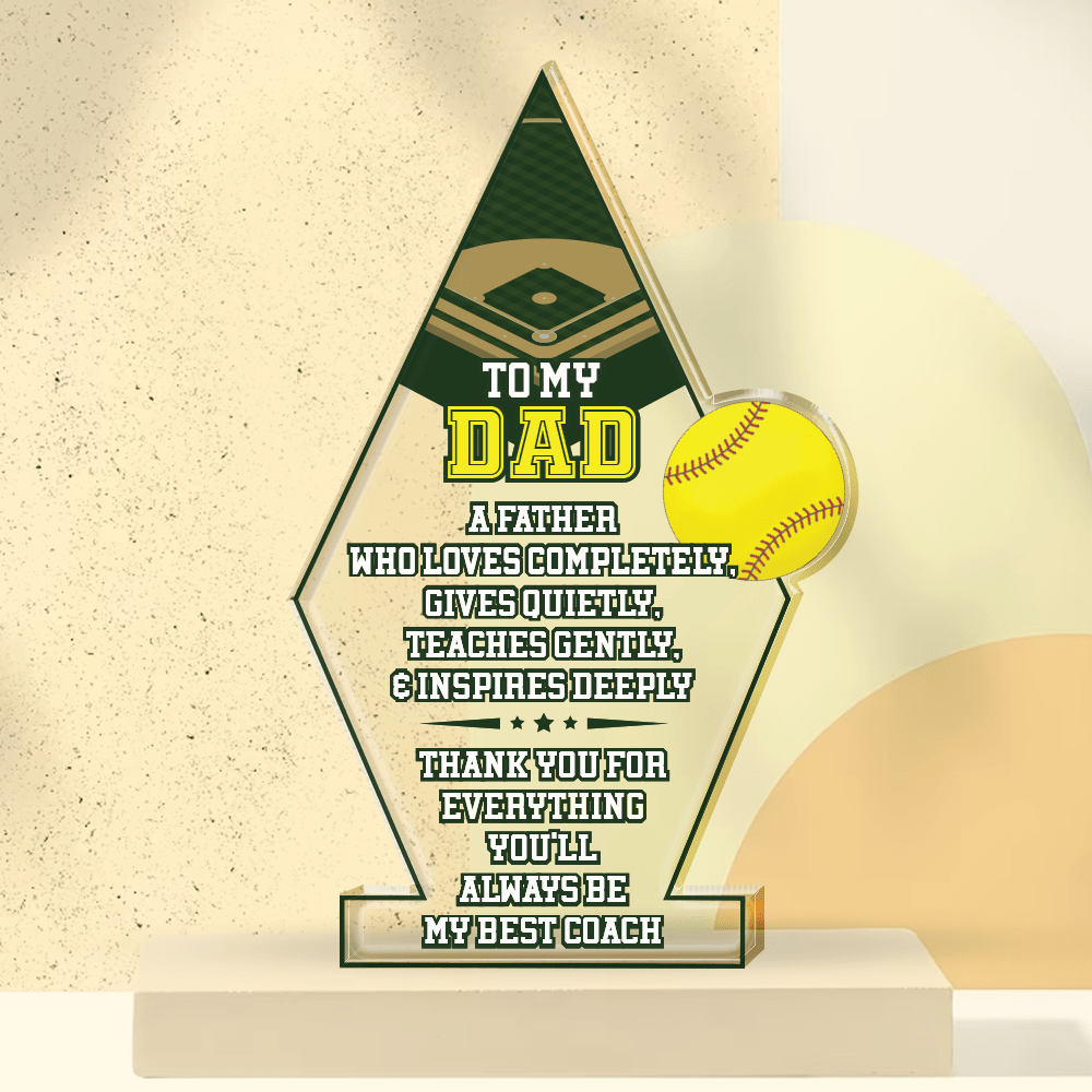 Crystal Plaque - Softball - To My Dad - You'll Always Be My Best Coach - Gznf18041