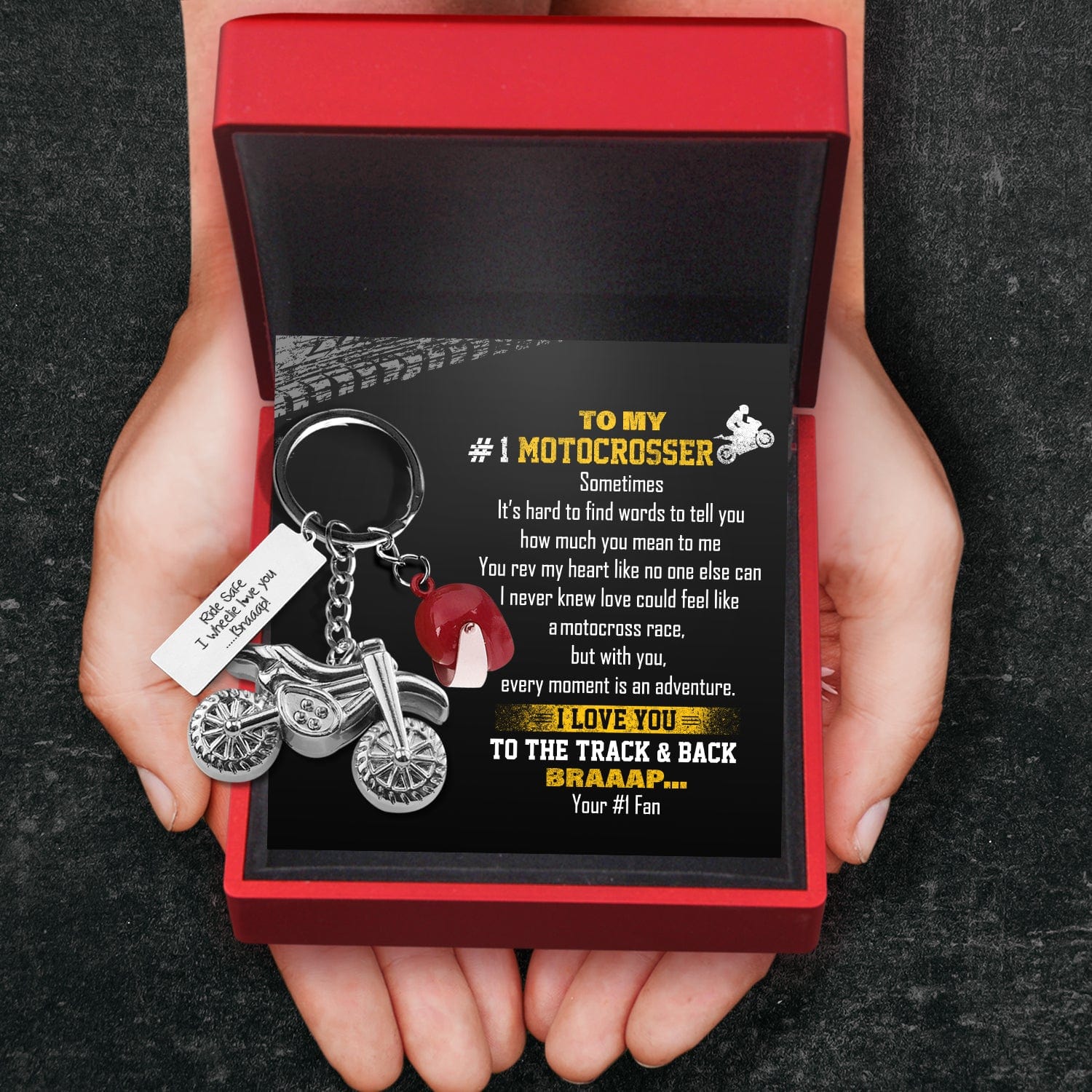 Dirt Bike Helmet Keychain - Biker - To My #1 Motocrosser - I Love You To The Track & Back  - Gkey26001