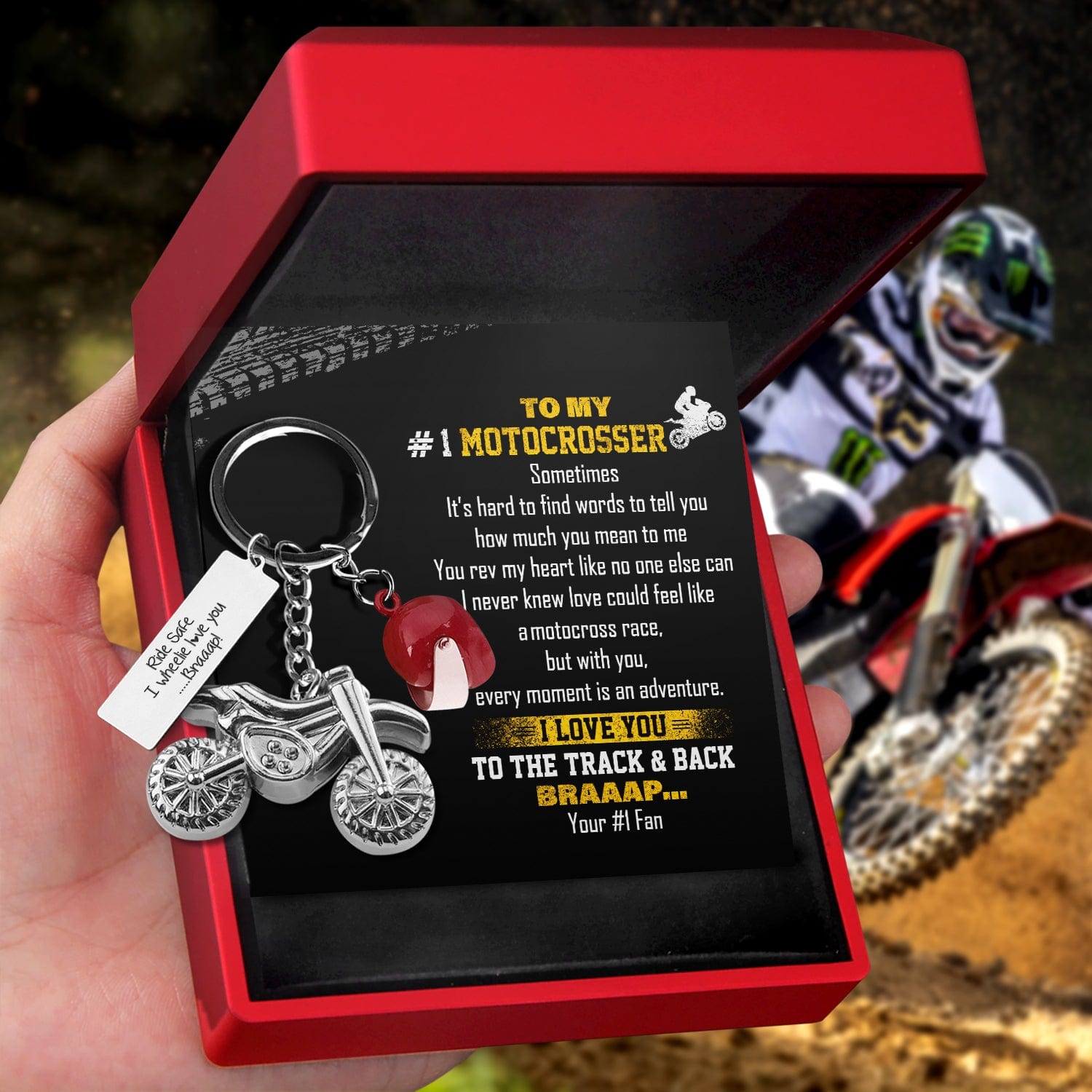 Dirt Bike Helmet Keychain - Biker - To My #1 Motocrosser - I Love You To The Track & Back  - Gkey26001