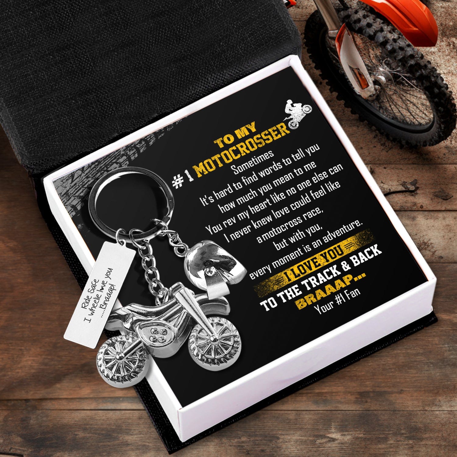 Dirt Bike Helmet Keychain - Biker - To My #1 Motocrosser - I Love You To The Track & Back  - Gkey26001