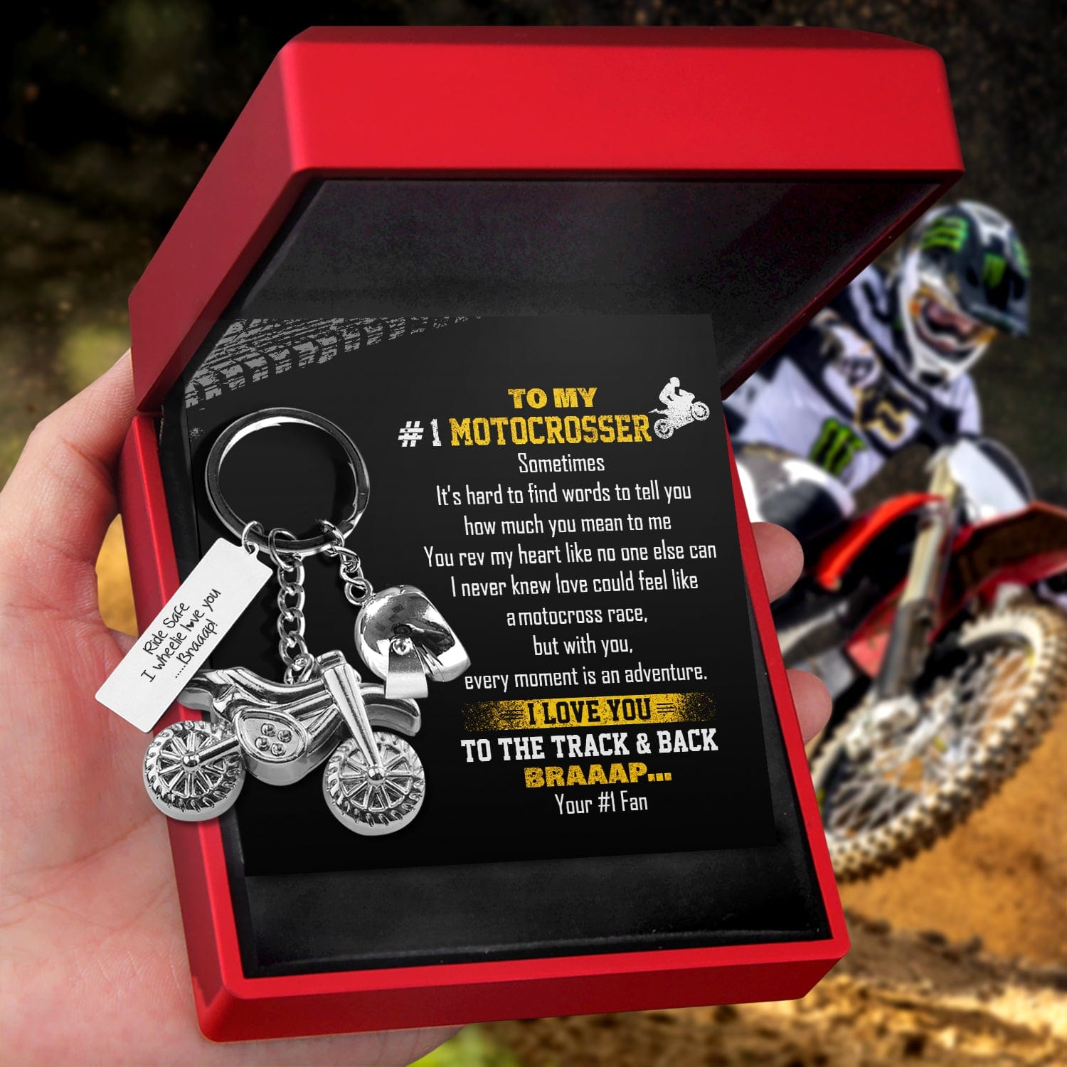 Dirt Bike Helmet Keychain - Biker - To My #1 Motocrosser - I Love You To The Track & Back  - Gkey26001