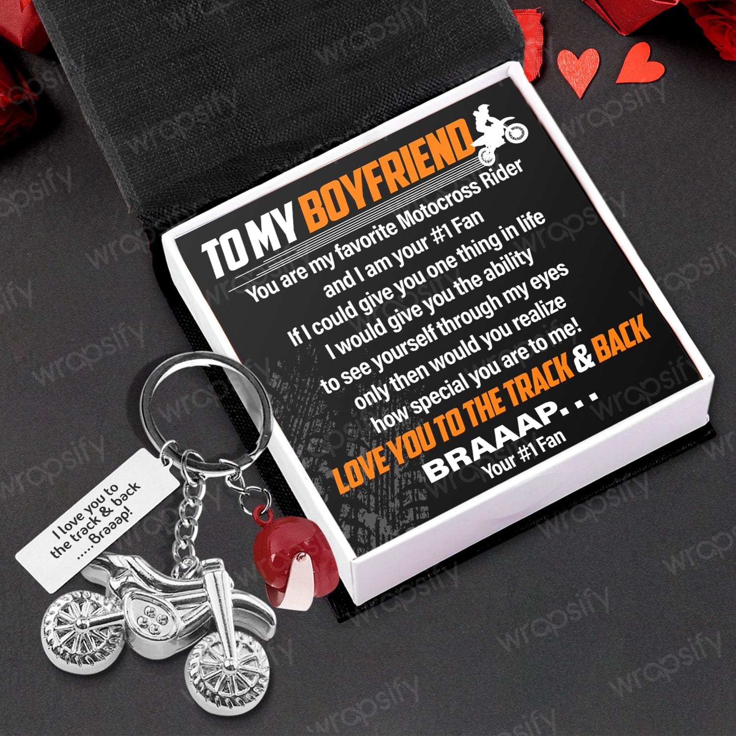 Dirt Bike Helmet Keychain - Biker - To My Boyfriend - Love You To The Track & Back Braaap…. - Gkey12004