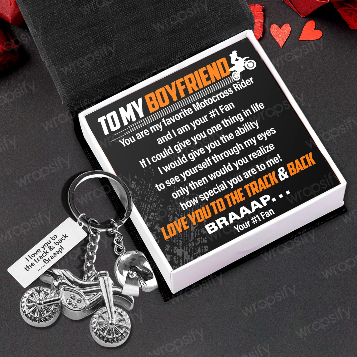 Dirt Bike Helmet Keychain - Biker - To My Boyfriend - Love You To The Track & Back Braaap…. - Gkey12004
