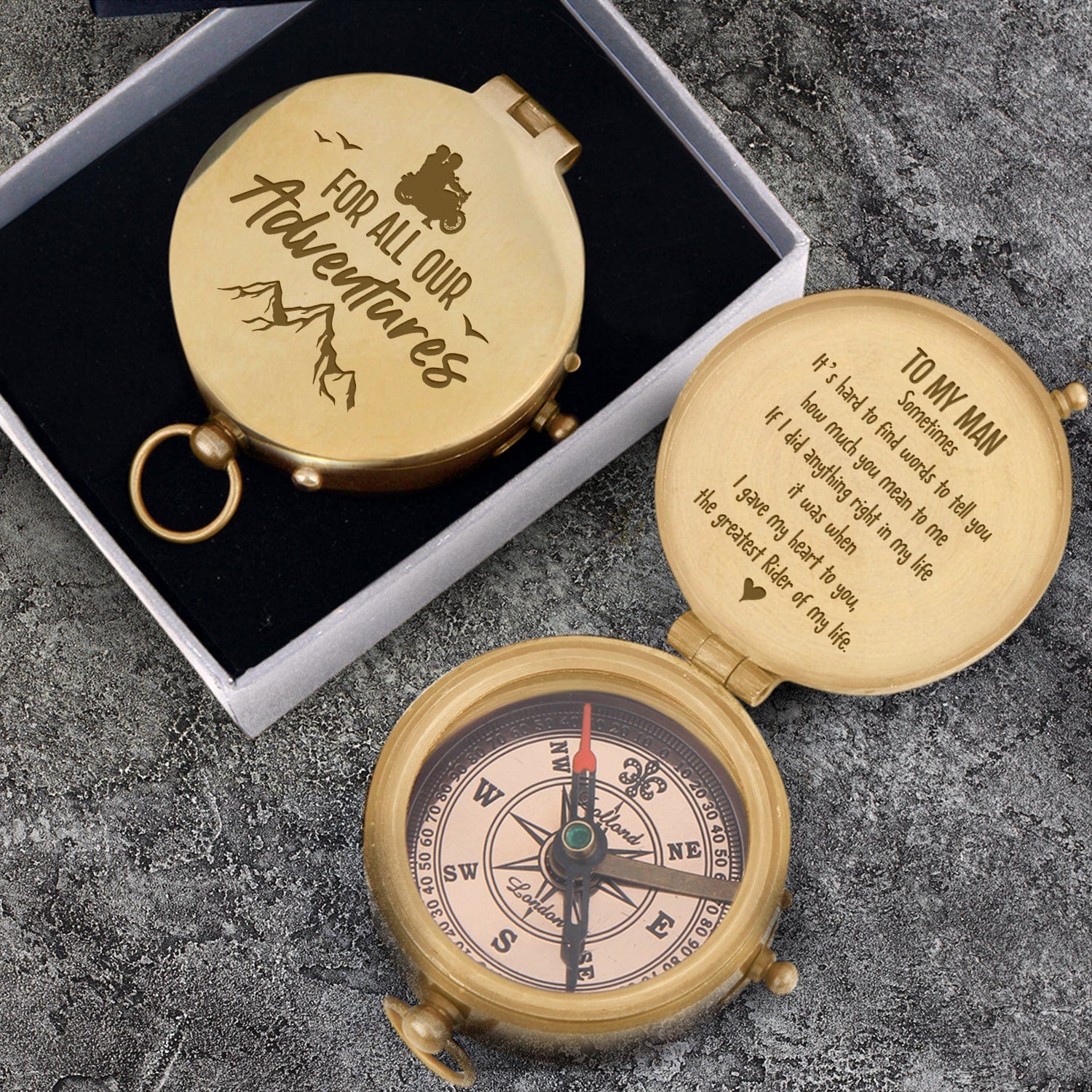 Engraved Compass - Biker - To My Man - I Gave My Heart To You - Gpb26204