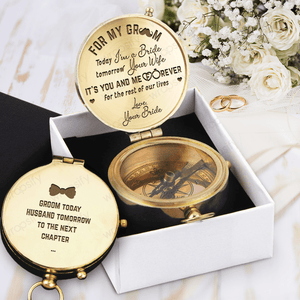 Engraved Compass - Wedding - To My Groom - Tomorrow Your Wife  - Gpb40009