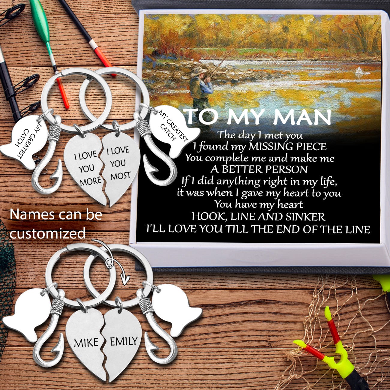 Fishing Heart Puzzle Keychains - Fishing - To My Man - I'll Love You Till The End Of The Life - Gkbn26004