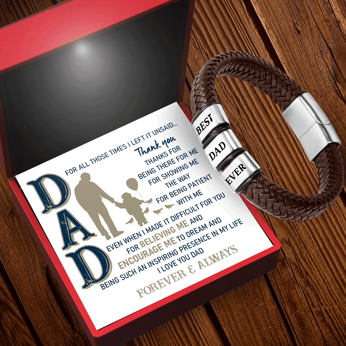 Leather Bracelet - Family - To My Dad - I Love You Dad Forever & Always - Gbzl18023