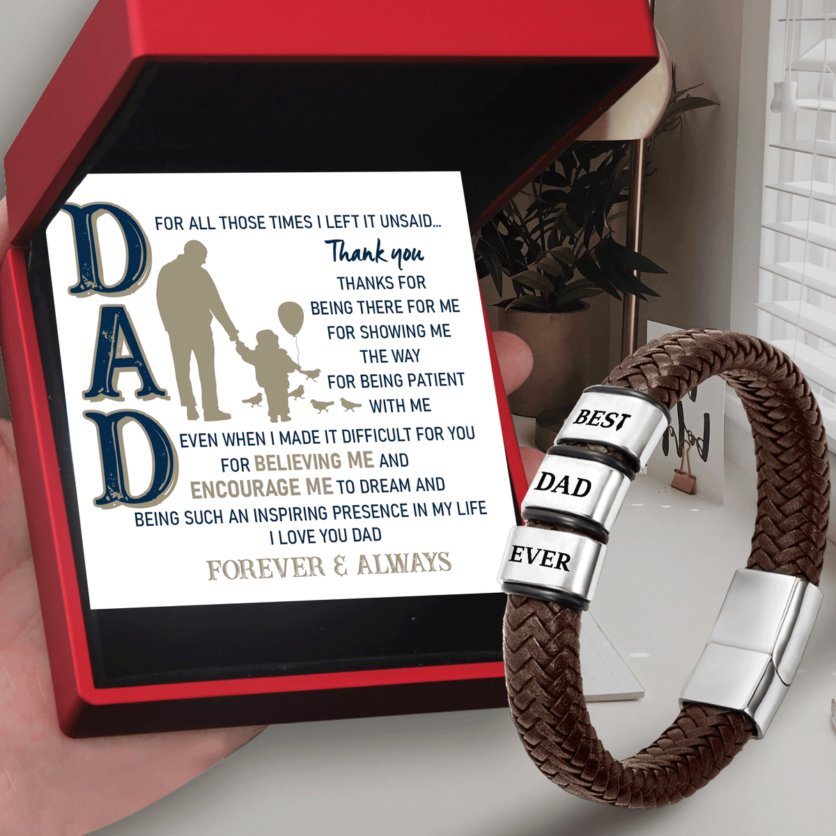 Leather Bracelet - Family - To My Dad - I Love You Dad Forever & Always - Gbzl18023