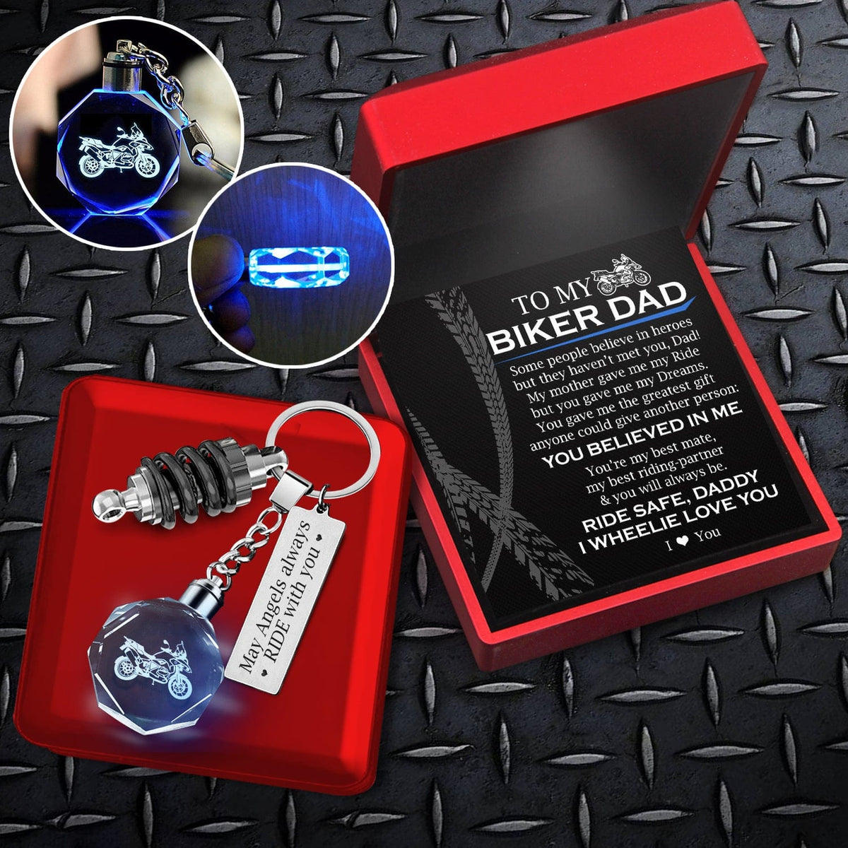 Led Light Motorrad Keychain - Biker - To My Biker Dad - I Wheelie Love You - Gkwh18001