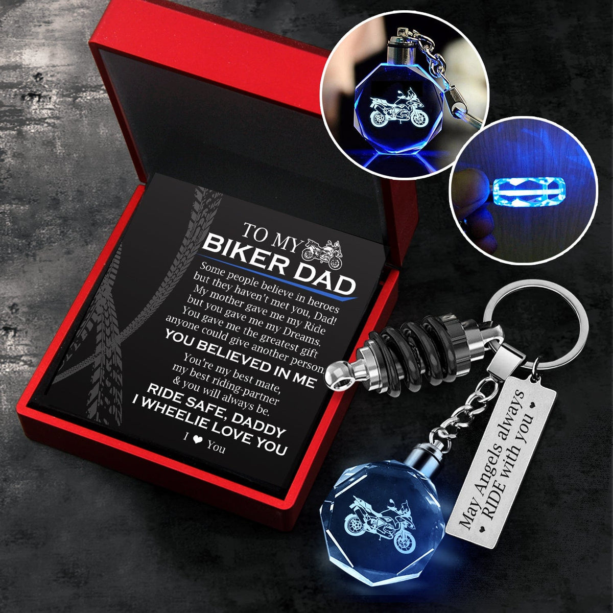 Led Light Motorrad Keychain - Biker - To My Biker Dad - I Wheelie Love You - Gkwh18001