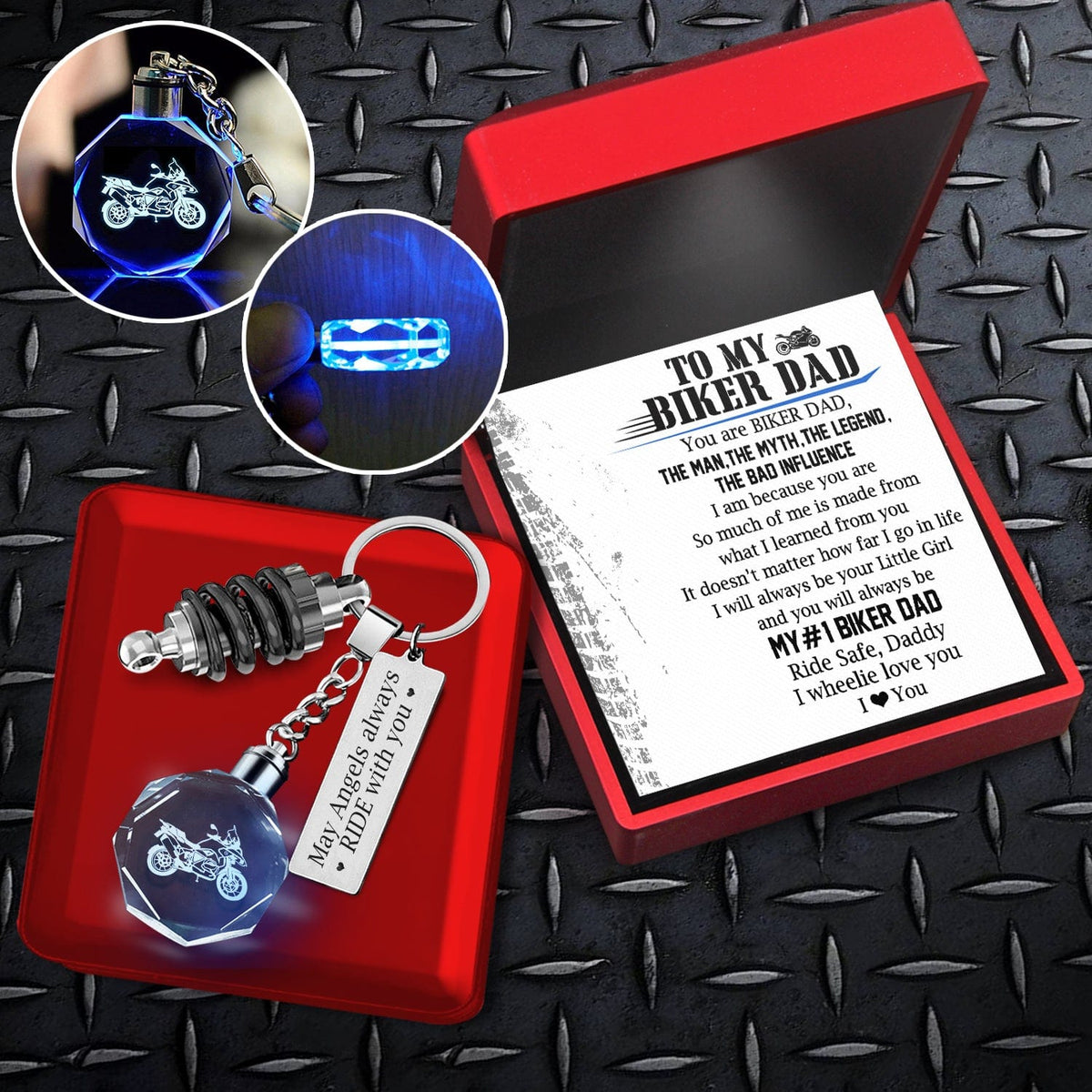 Led Light Motorrad Keychain - Biker - To My Biker Dad - So Much Of Me Is Made From What I Learned From You - Gkwh18002