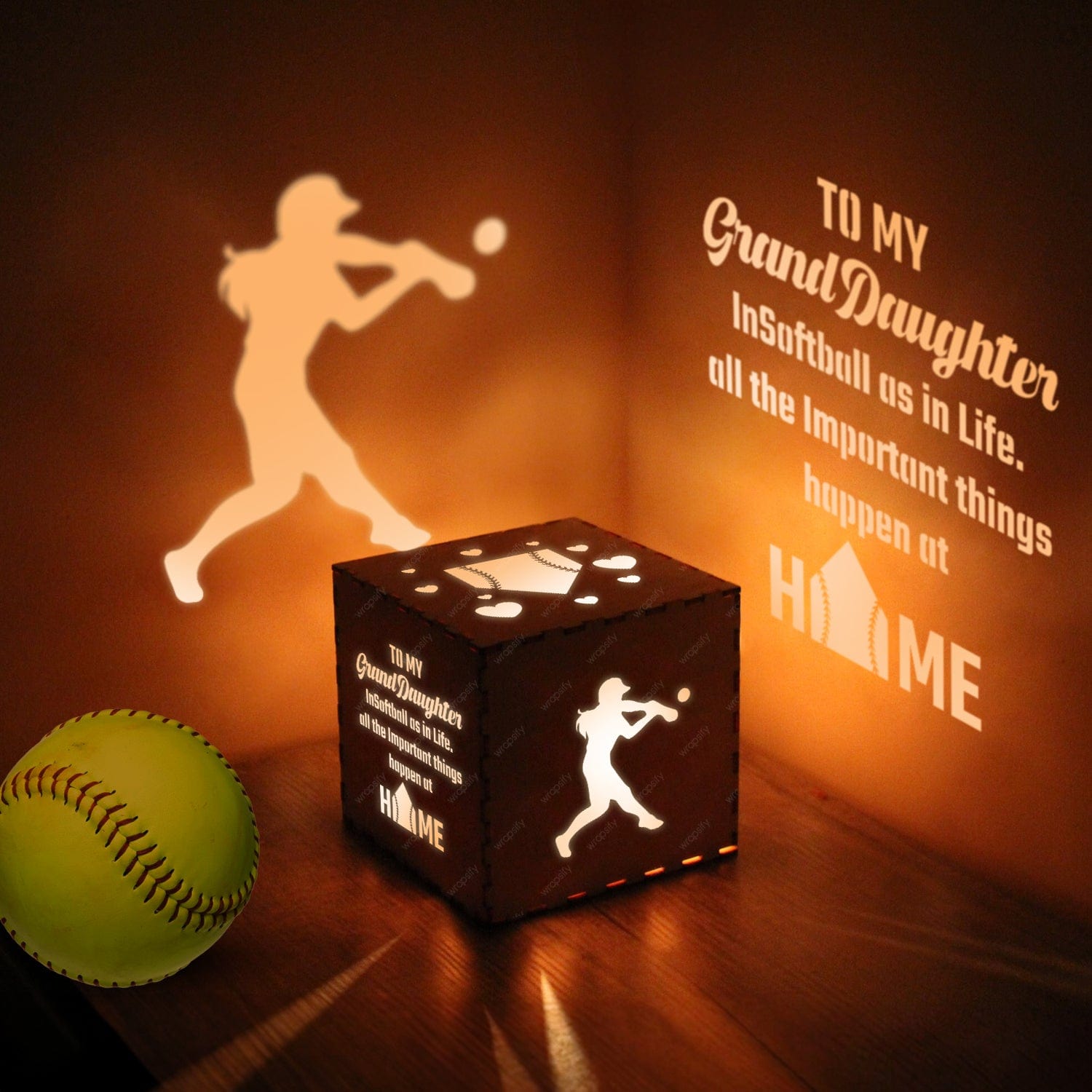 Light Up Message Box - Softball - To My Granddaughter - All The Important Things Happen At Home - Gyl23015