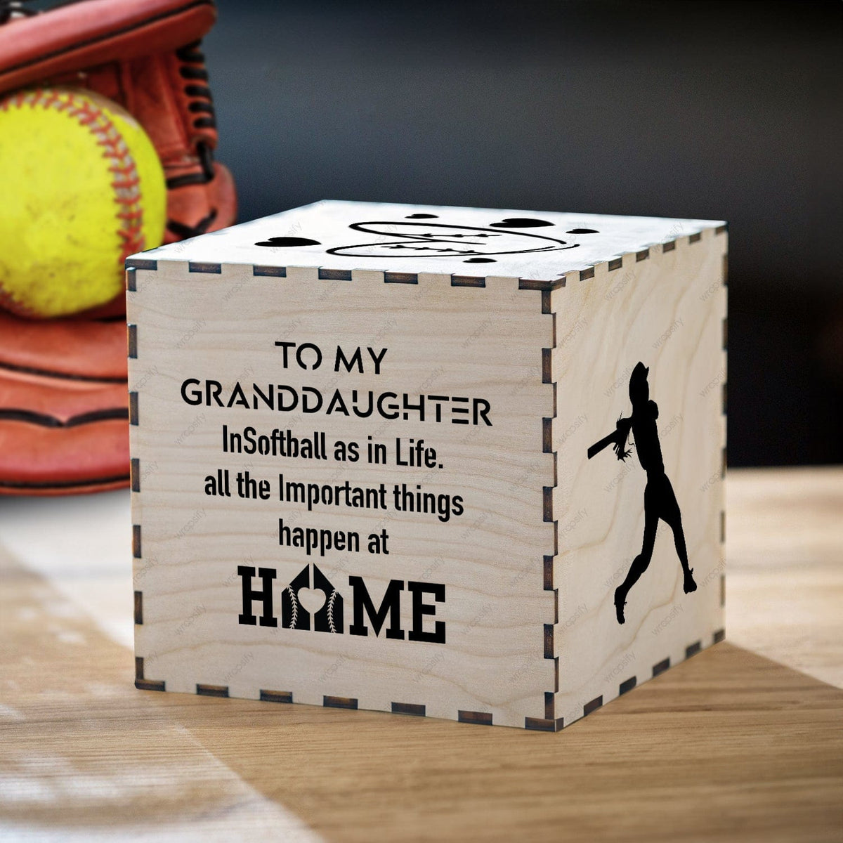 Light Up Message Box - Softball - To My Granddaughter - All The Important Things Happen At Home - Gyl23016