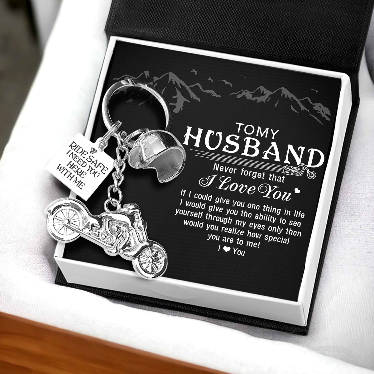 Personalized Classic Bike Keychain - To My Husband - Ride Safe I Need You Here With Me - Gkt14001