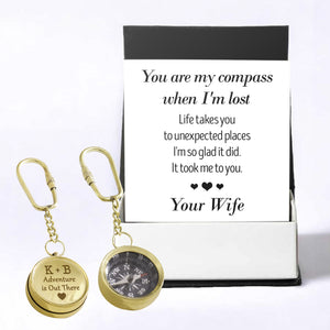 Personalized Brass Compass Keychain - Family - To My Husband - You Are My Compass When I'm Lost - Gkqj14002