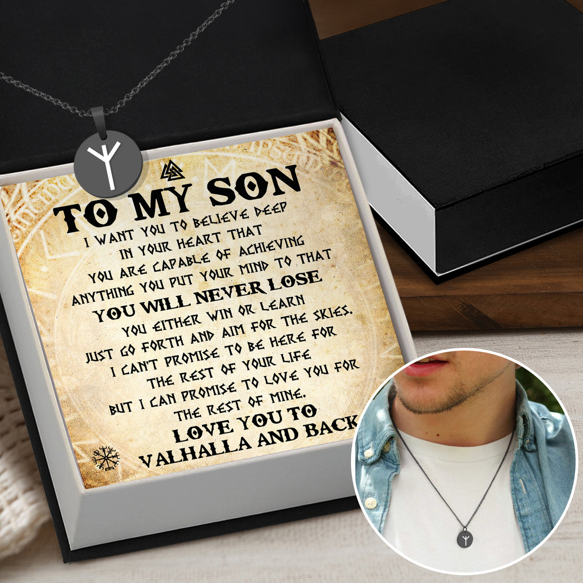 Strength & Protection Rune Necklace - Viking - To My Son - I Love You To Valhalla And Back - Gawi16002