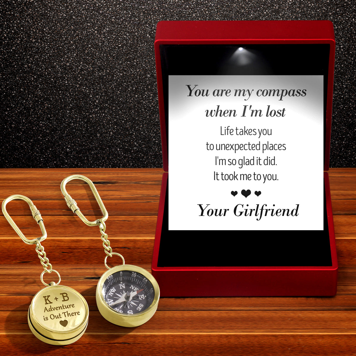 Personalized Brass Compass Keychain - Family - To My Boyfriend - You Are My Compass When I'm Lost - Gkqj12002