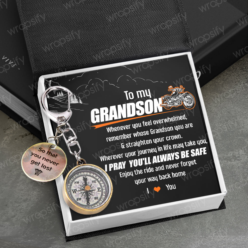 Mini Compass Keychain - Biker - To My Grandson - I Pray You'll Always Be Safe - Gkez22003
