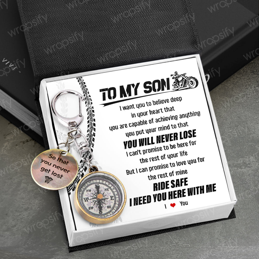 Mini Compass Keychain - Biker - To My Son - You Will Never Lose - Gkez16001