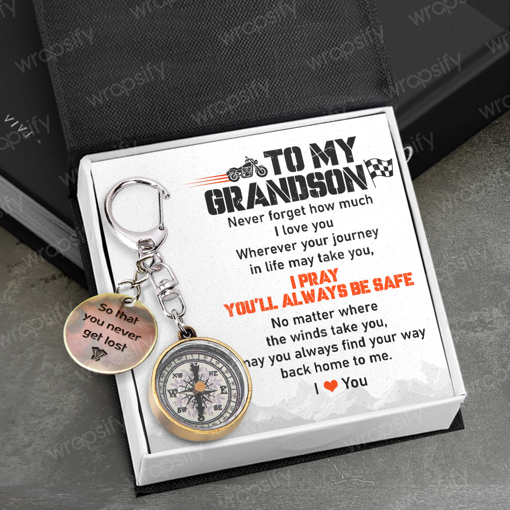 Mini Compass Keychain - Biker - To My Grandson - Never Forget How Much I Love You - Gkez22002