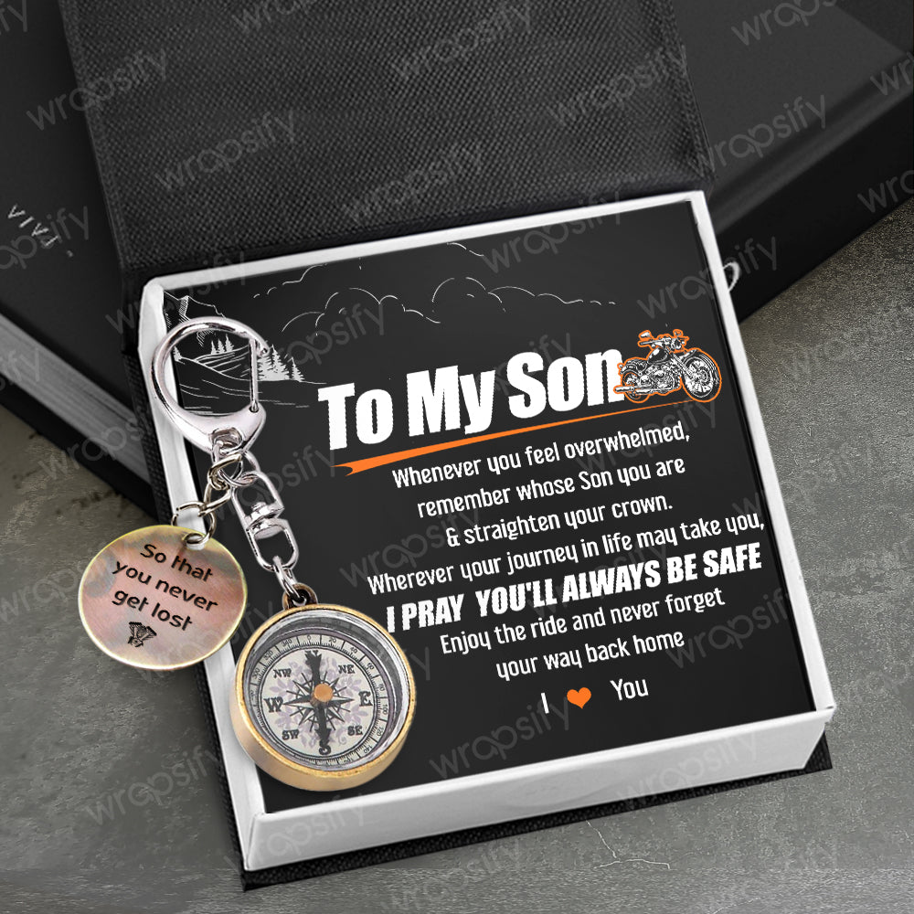 Mini Compass Keychain - Biker - To My Son - I Pray You'll Always Be Safe - Gkez16003