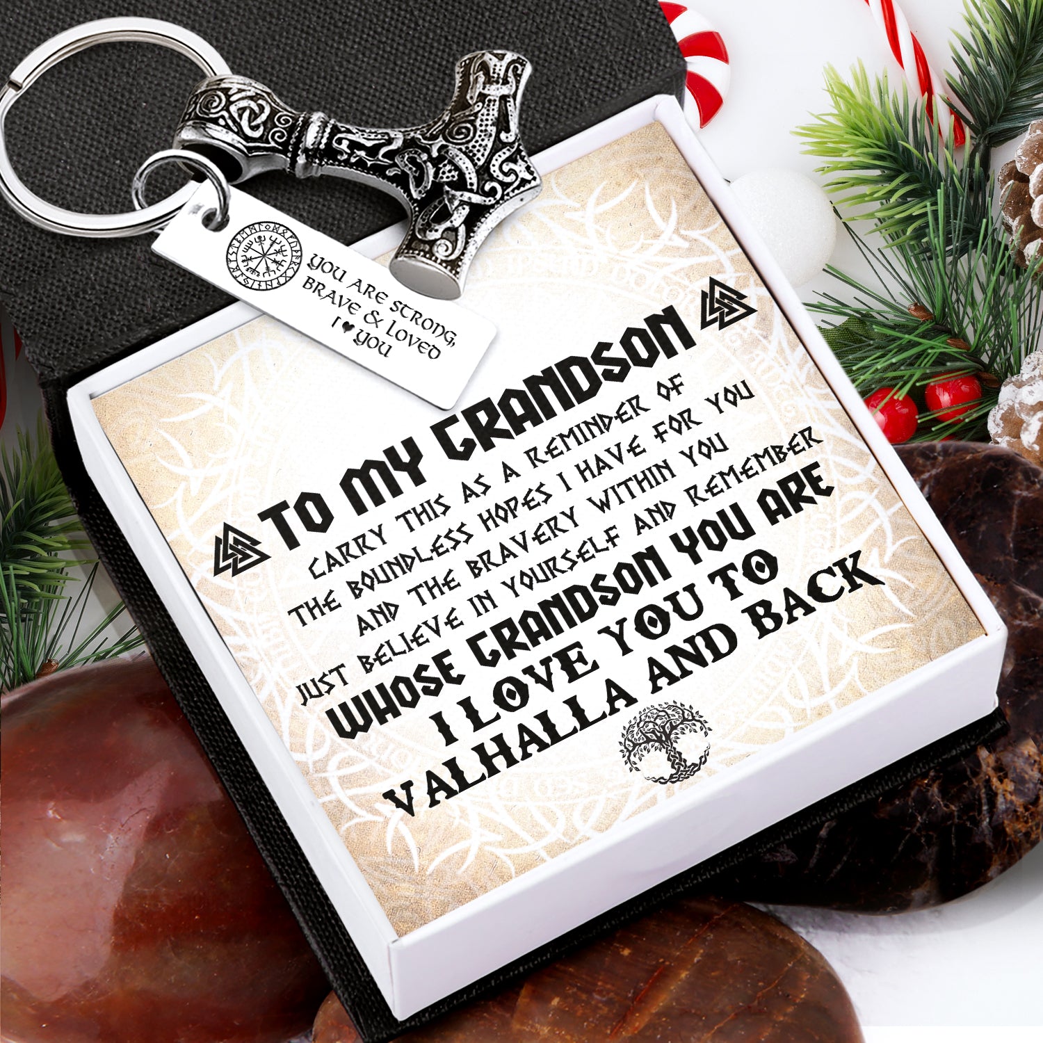 Viking Thor Keychain - Viking - To My Grandson - Brave, Steadfast, And Ever-Forward - Gkbv22002