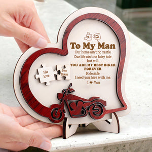 Wooden Motorcycle Heart Sign - Biker - To My Man - You Are My Best Biker Forever - Gan26005